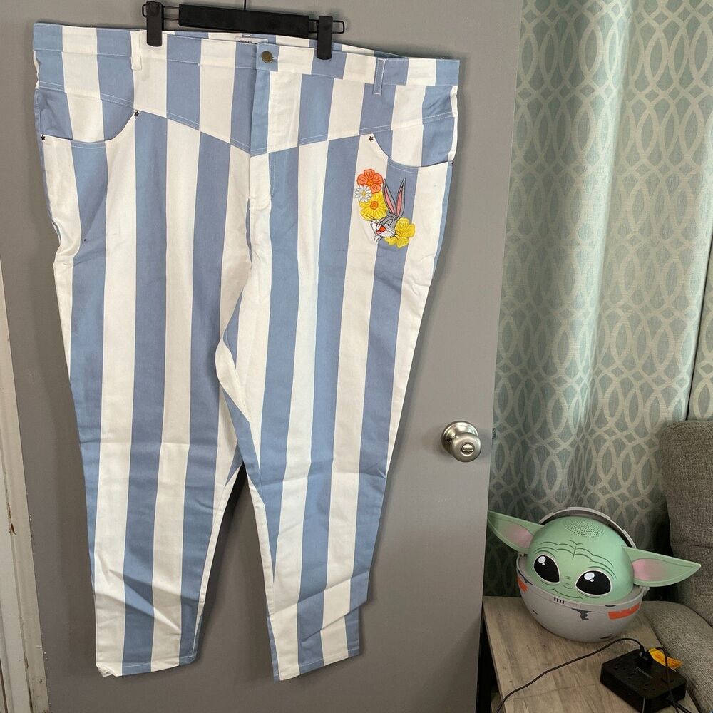 Unique Vintage x Looney Tunes Womens 5X Blue White Stripe Jeans Pants NWT